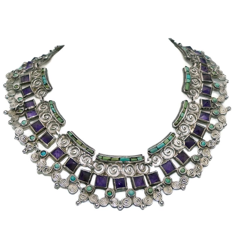 Matl Matilde Poulat Jeweled Mexican Sterling Silver Necklace