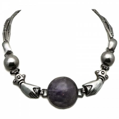 William Spratling Amethyst Hands Sterling Silver Taxco Mexico Necklace