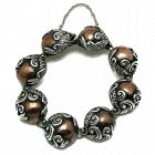 Los Castillo Copper Domes Fish in Waves Sterling Silver Bracelet