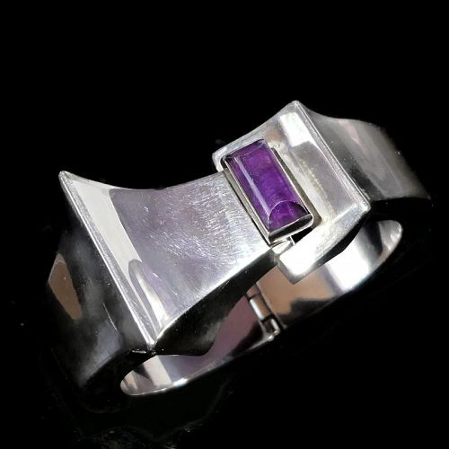 Antonio Pineda Amethyst 970 Silver Taxco Mexican Modernist Bracelet