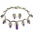 Antonio Pineda Amethyst Teardrops 970 Silver Necklace Earrings Set