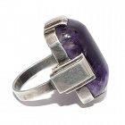 Huge Abraham Paz Amethyst Sterling Silver Deco Design Mexican Ring