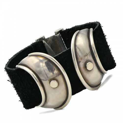 Hector Aguilar Taxco Mexican Armadillo Suede Sterling Silver Bracelet