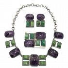 Mexican Amethyst Hardstone Sterling Silver Necklace Pin Earrings