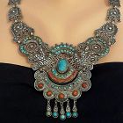 Matl Matilde Poulat Palomas Mexican Jeweled Sterling Silver Necklace