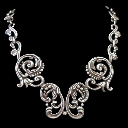 Margot de Taxco #5204 Mexican Repoussé Sterling Silver Necklace