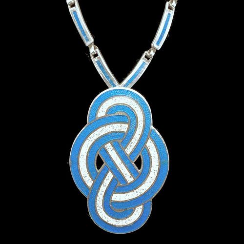 Margot de Taxco #5840 Enamel Sterling Silver Pendant/Pin Necklace 20"