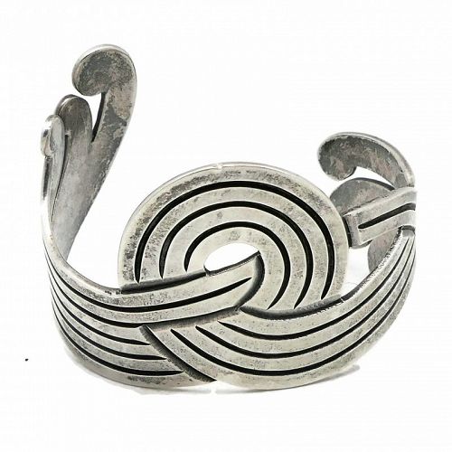 Los Castillo Taxco Mexican Sterling Silver Spiral Swirls Cuff Bracelet