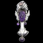 Hubert Harmon Amethyst Repoussé Sterling Silver Taxco Mexican Pin