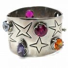 Los Ballesteros Jeweled Stars Taxco Mexican Sterling Silver Bracelet