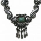 Matl Matilde Poulat Mexican Repoussé Silver Turquoise Moth Necklace
