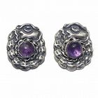 Mexican Amethyst Serpent Repoussé Sterling Silver Earrings
