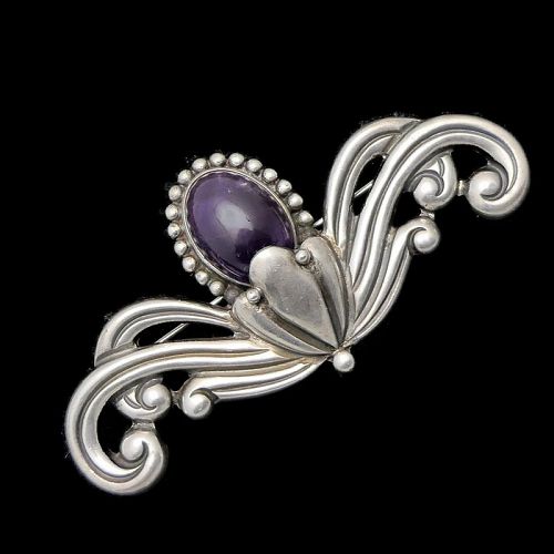 Los Castillo #100 Amethyst Sterling Silver Taxco Mexican Pin