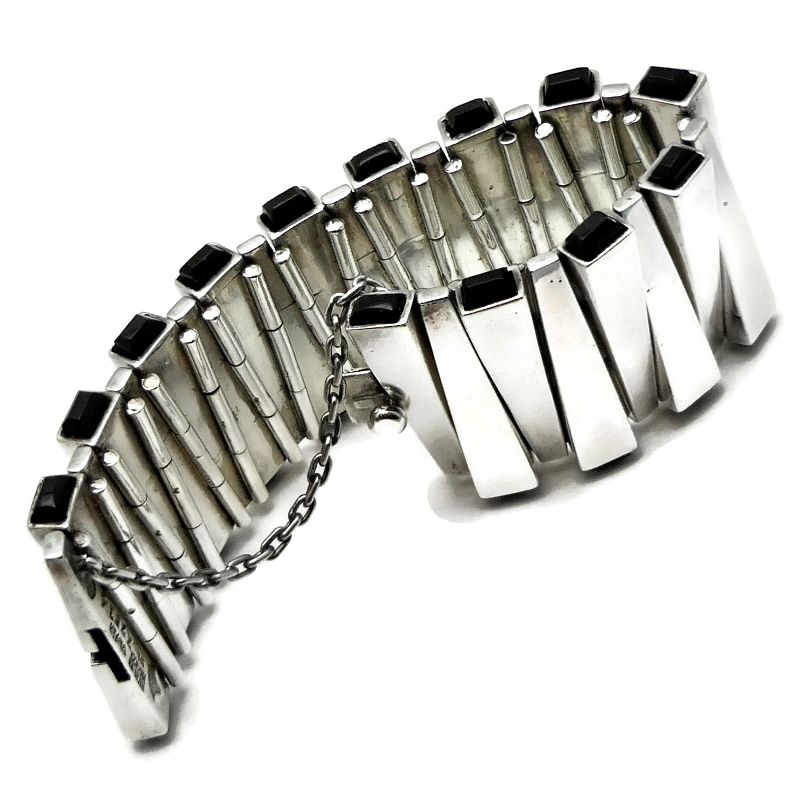 Antonio Pineda Onyx Matchstick 970 Silver Taxco Bracelet