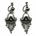 Hector Aguilar .940 Taxco Mexican Repoussé Silver Chandelier Earrings