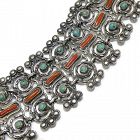 Matilde Poulat Matl Coral Turquoise Sterling Silver Mexican Bracelet