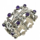 Early Mexican Amethyst Repoussé Sterling Silver Bracelet
