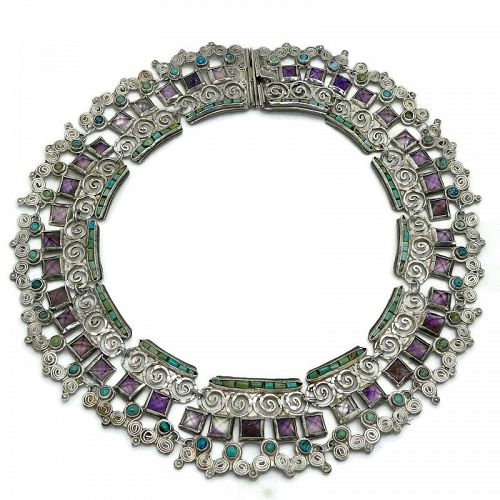 Matl Matilde Poulat Amethyst Turquoise Sterling Silver Necklace