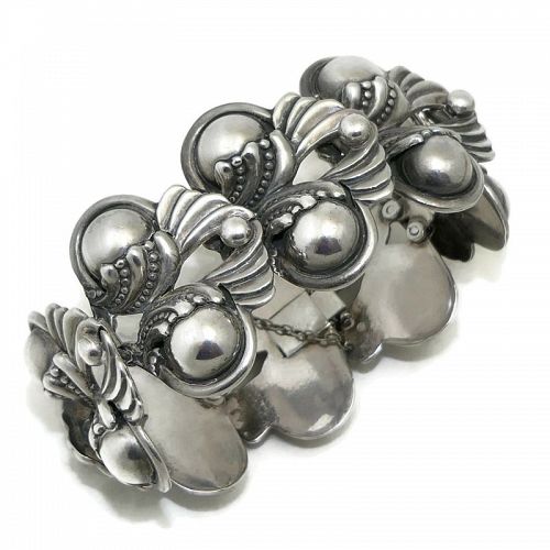 Margot de Taxco #5240 Mexican Winged Sterling Silver Repoussé Bracelet