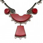 ACE Mexican Sterling Silver Stone Deco Design Necklace