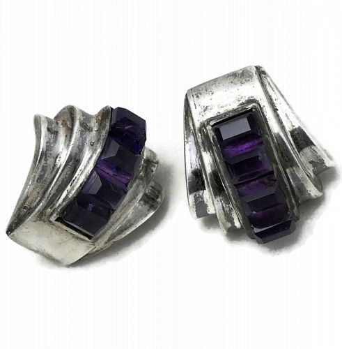 Antonio Pineda Taxco Mexican Amethyst Silver "Silver by Tono" Earrings