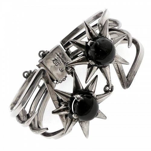 Salvador Teran Obsidian Cosmic Mexican Sterling Silver Bracelet