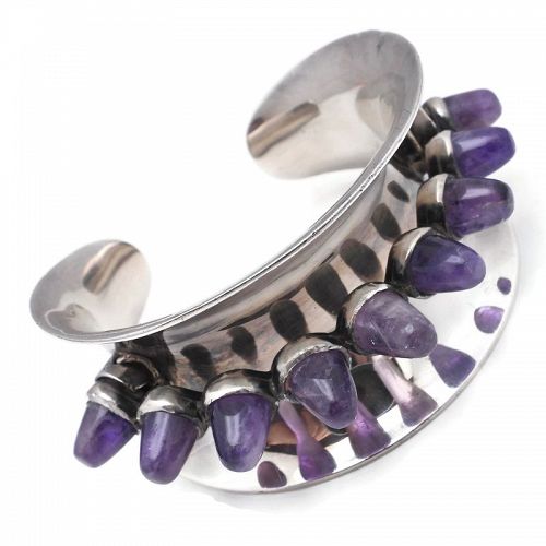 Antonio Pineda Taxco 970 Silver Floating Amethyst Cuff Bracelet