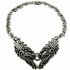 Margot de Taxco Double Chinese Dragon Mexican Sterling Silver Necklace