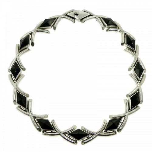 Antonio Pineda Onyx 970 Silver Taxco Mexican Necklace