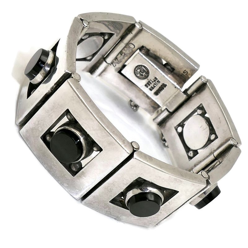 Silver by Tono / Antonio Pineda Taxco Mexican Onyx Silver Bracelet 151