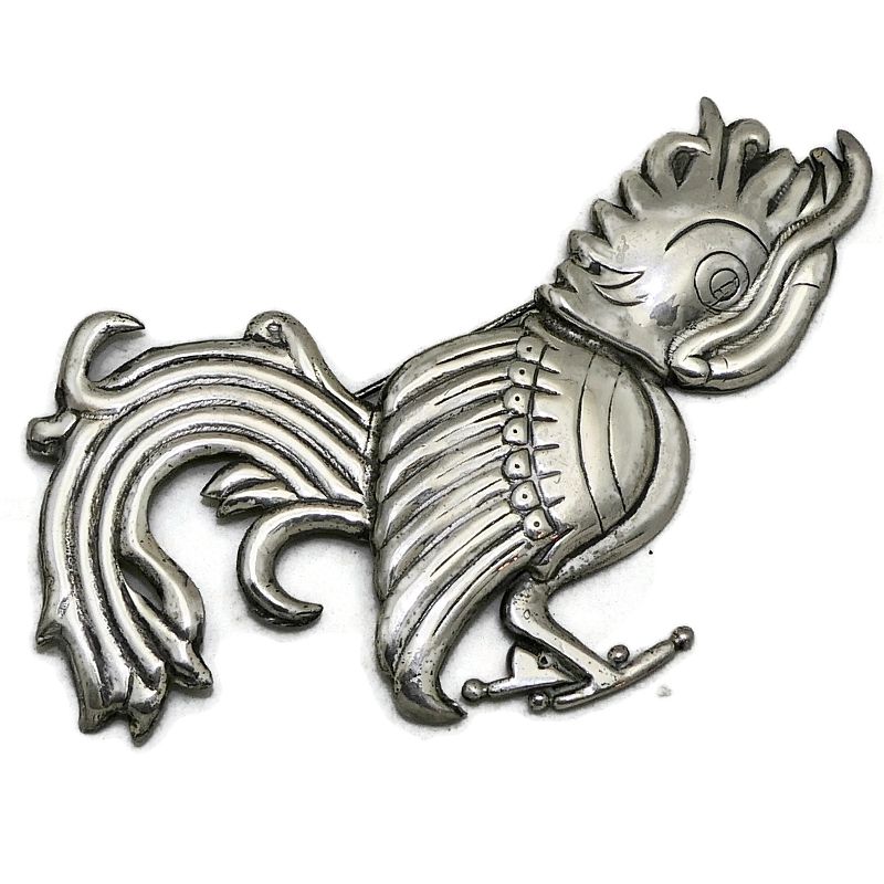 Huge Hector Aguilar Taxco Mexican Repoussé Silver Rooster Pin