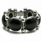 Hector Aguilar Onyx 940 Silver Taxco Mexican Bracelet