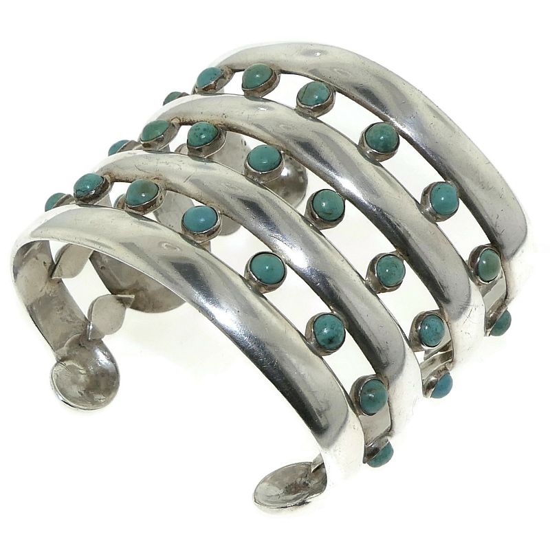 Wide Hector Aguilar Turquoise Sterling Silver Cuff Bracelet