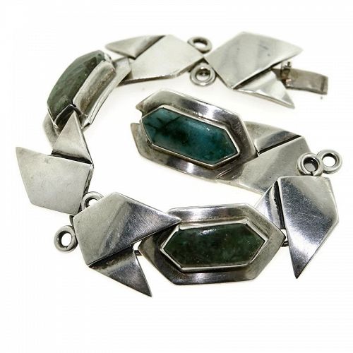 Hector Aguilar Taxco Mexican Chrysocolla 940 Silver Bracelet