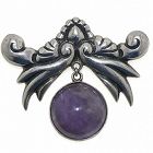 Antonio Pineda Taxco Mexican Amethyst Repoussé Silver Dangle Pin