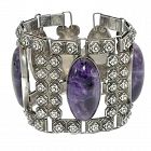 Huge Fred Davis Amethyst Taxco Mexican Sterling Silver Bracelet