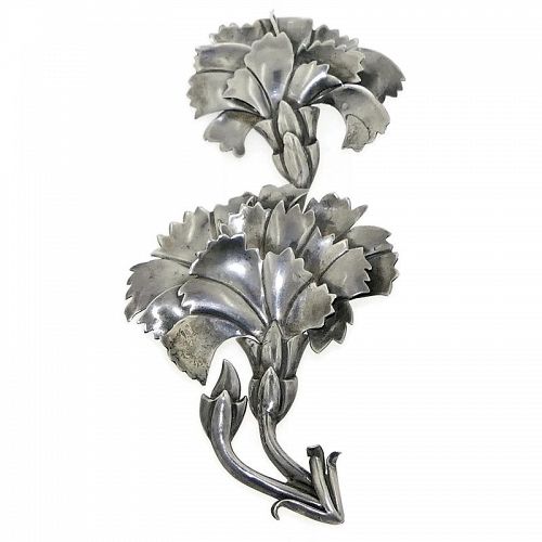 Huge 5" Chato Castillo Taxco Mexican Sterling Silver Floral Pin