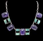 Davis Design Amethyst Malachite Mexican Sterling Silver Necklace