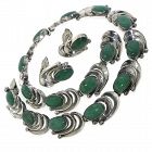 Antonio Pineda Taxco 970 Silver Aventurine Waves Necklace Earrings Set