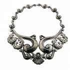 Gerardo Lopez 980 Silver Repoussé Taxco Mexican Pectoral Necklace