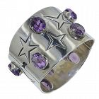 Los Ballesteros Taxco Mexican Amethyst Incised Stars Silver Bracelet