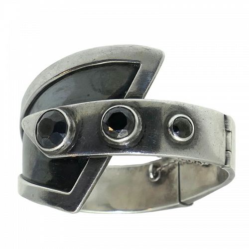 Sigi Pineda Silver Shield Stone Taxco Mexican Modernist Bracelet