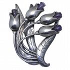 1940's Hector Aguilar Taxco Mexican Amethyst Tulip 940 Silver Pin