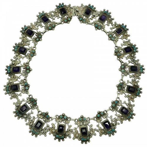 Early Mexico City JGD Jeweled Sterling Silver Necklace