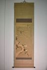 Hanging scroll - Silk - Flowers and birds in the snow - Tsuda Okei