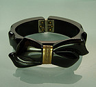 1940s Black Bakelite Brass Bow Form Hinged Bracelet