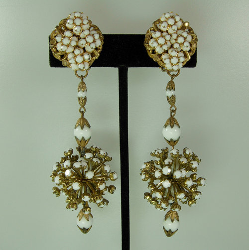 Statement 50s Long Glass Stones Beads Filigree Earrings