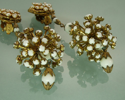 Statement 50s Long Glass Stones Beads Filigree Earrings