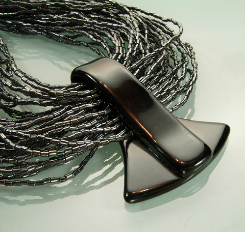 Ugo Correani Italy Glass Black Lucite Strass Necklace