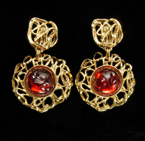 Statement YSL Yves Saint Laurent Earrings Red Cabochons